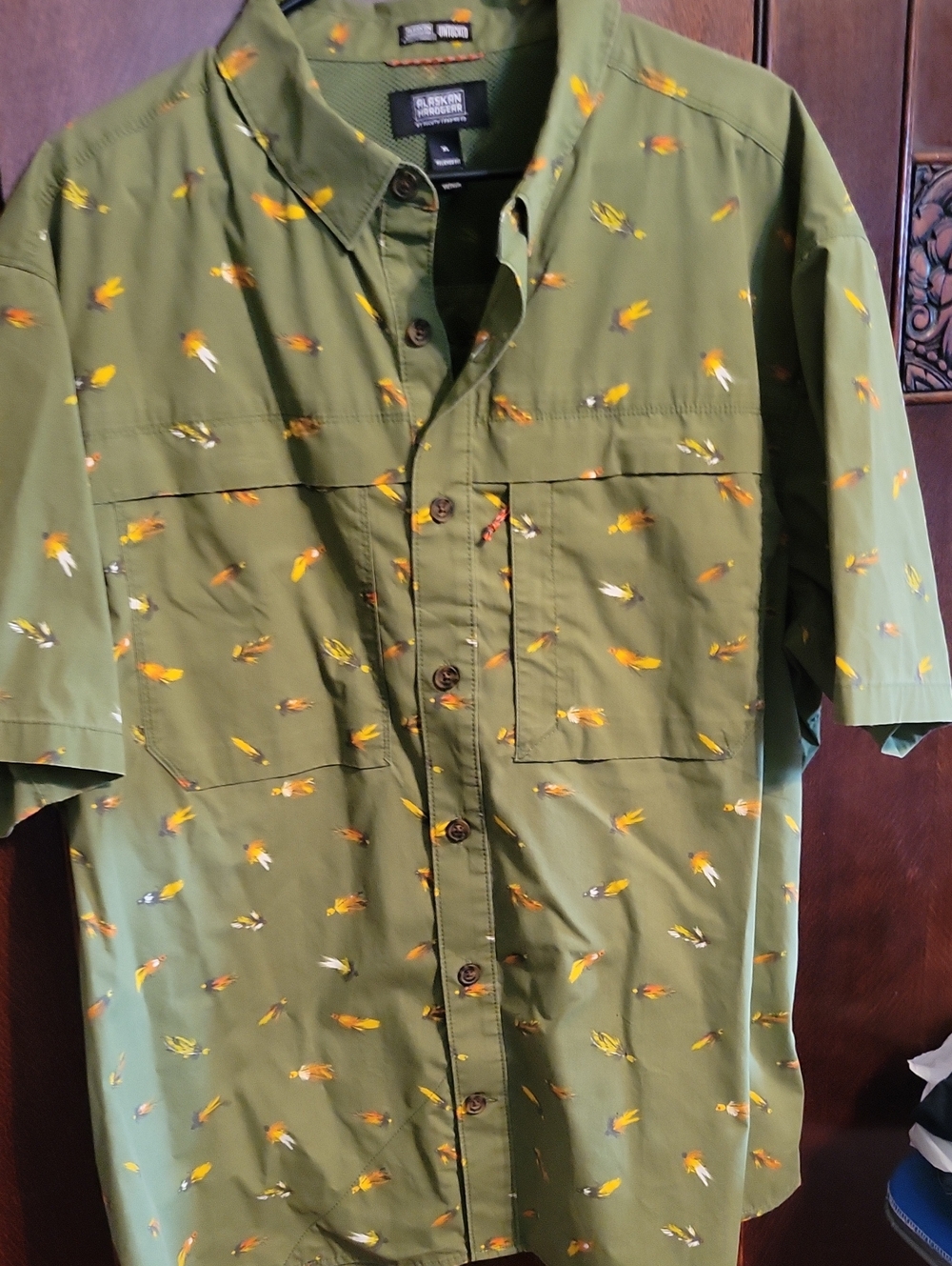 Duluth Trading Co Olive Green Short-Sleeve Button Shirt Fishing Outdoor